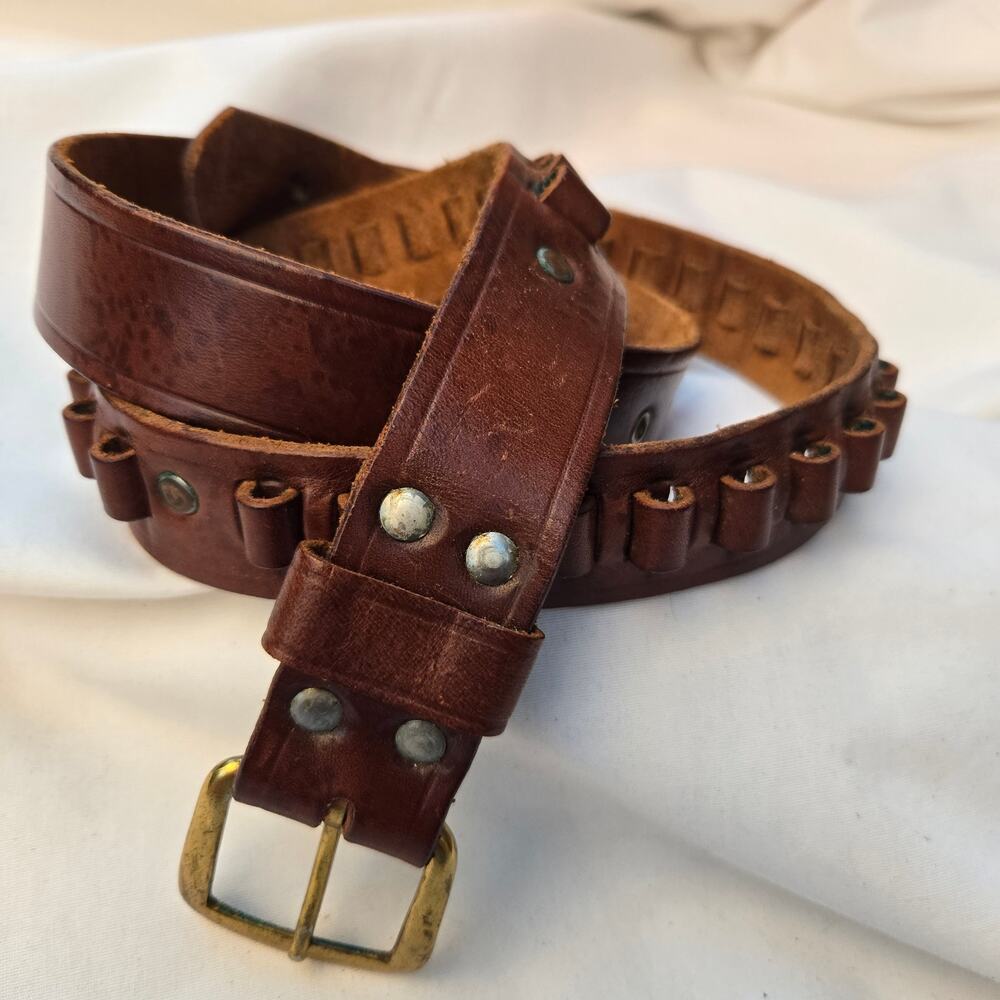 Vintage Leather Cartridge Ammo Belt Brown Size L